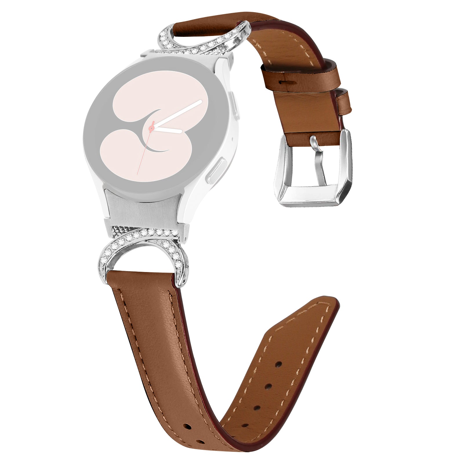 For Samsung Galaxy Watch6 40mm 44mm Watch6 Classic 43mm 47mm Watch 5 40mm 44mm Watch4 40mm 44mm Replacement Split Leather Strap Rhinestone D-shape Connector Wrist Band with Silver Buckle For Samsung Galaxy Watch6 40mm 44mm Watch6 Classic 43mm 47mm Watch 5 40mm 44mm Watch4 40mm 44mm Replacement Split Leather Strap Rhinestone D-shape Connector Wrist Band with Silver Buckle